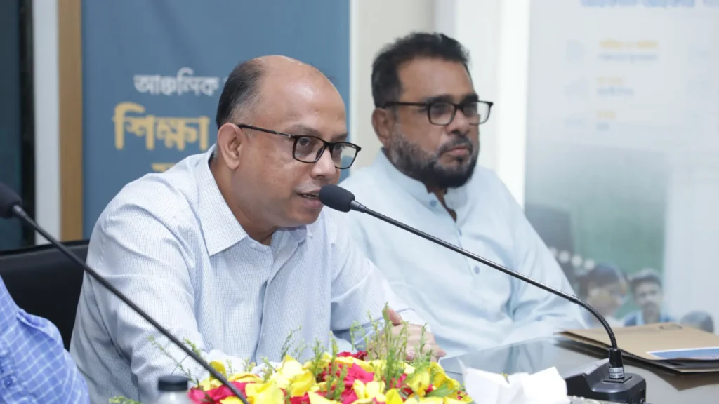 one of speaker talk about Education Dialogue in Netrokona on Foundational Learning and Inclusive Education